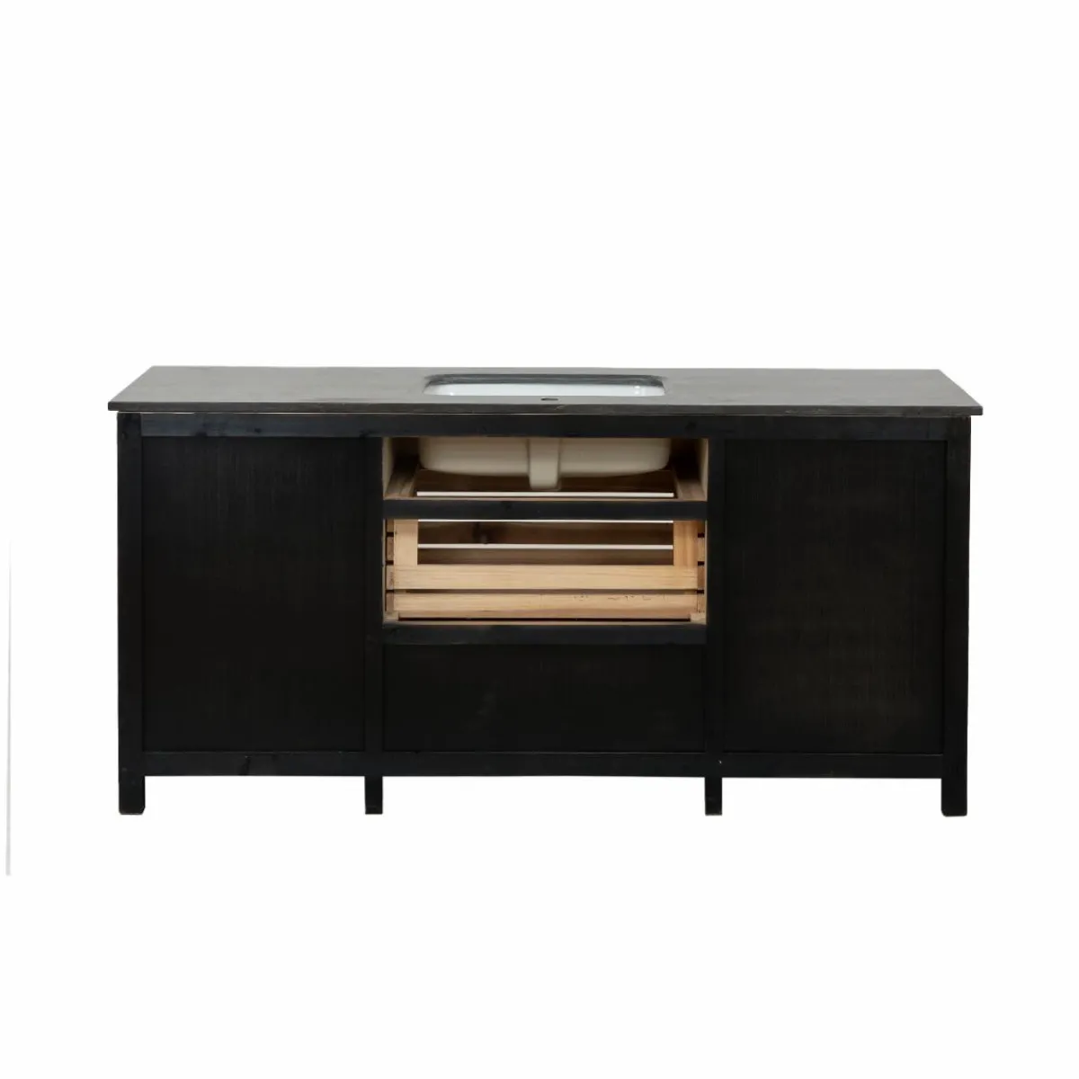 Made in Meubles Meuble sous vasque en vieux pin et pierre bleue Garance
