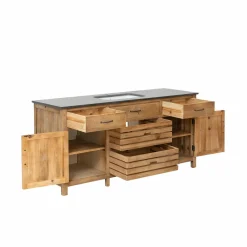 Made in Meubles Meuble sous vasque en vieux pin et pierre bleue Garance
