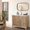Made in Meubles Meuble sous vasque en vieux pin et marbre blanc Octavie