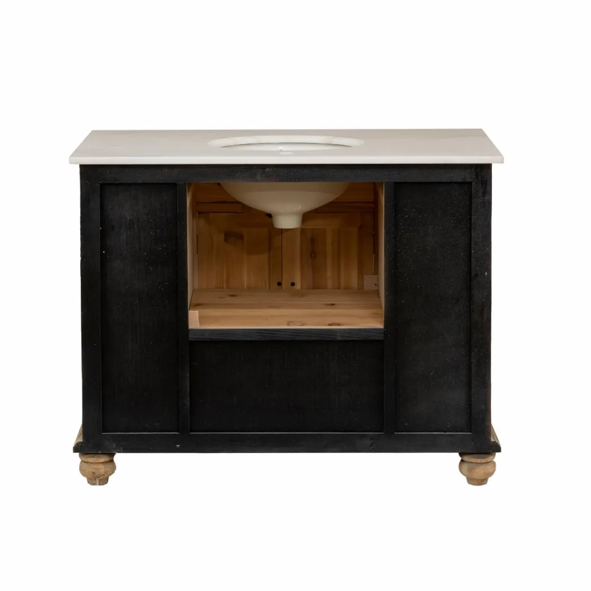 Made in Meubles Meuble sous vasque en vieux pin et marbre blanc Octavie
