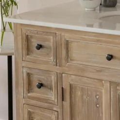 Made in Meubles Meuble sous vasque en vieux pin et marbre blanc Octavie