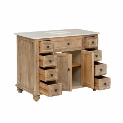 Made in Meubles Meuble sous vasque en vieux pin et marbre blanc Octavie