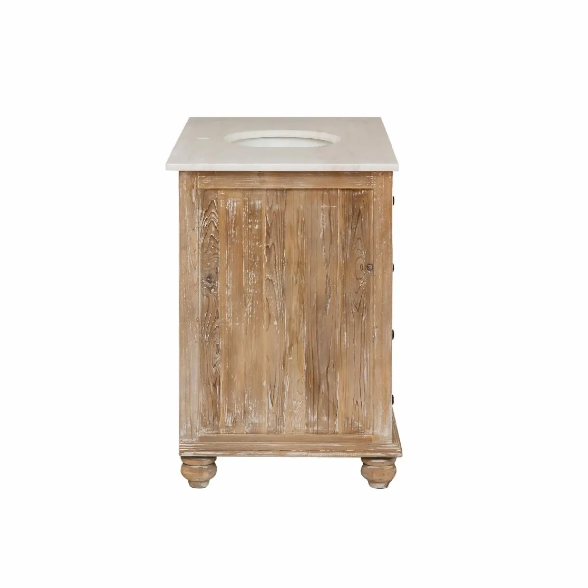 Made in Meubles Meuble sous vasque en vieux pin et marbre blanc Octavie