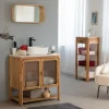 Made in Meubles Meuble sous vasque vitré en bois d'acacia et marbre Emyr