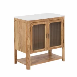 Made in Meubles Meuble sous vasque vitré en bois d'acacia et marbre Emyr