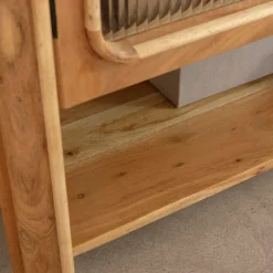 Made in Meubles Meuble sous vasque vitré en bois d'acacia et marbre Emyr
