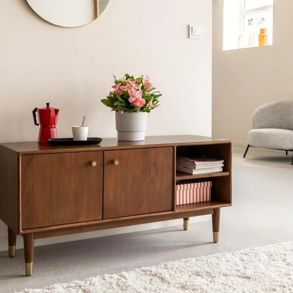 Made in Meubles Meuble TV 2 portes en bois d'acacia Emiel