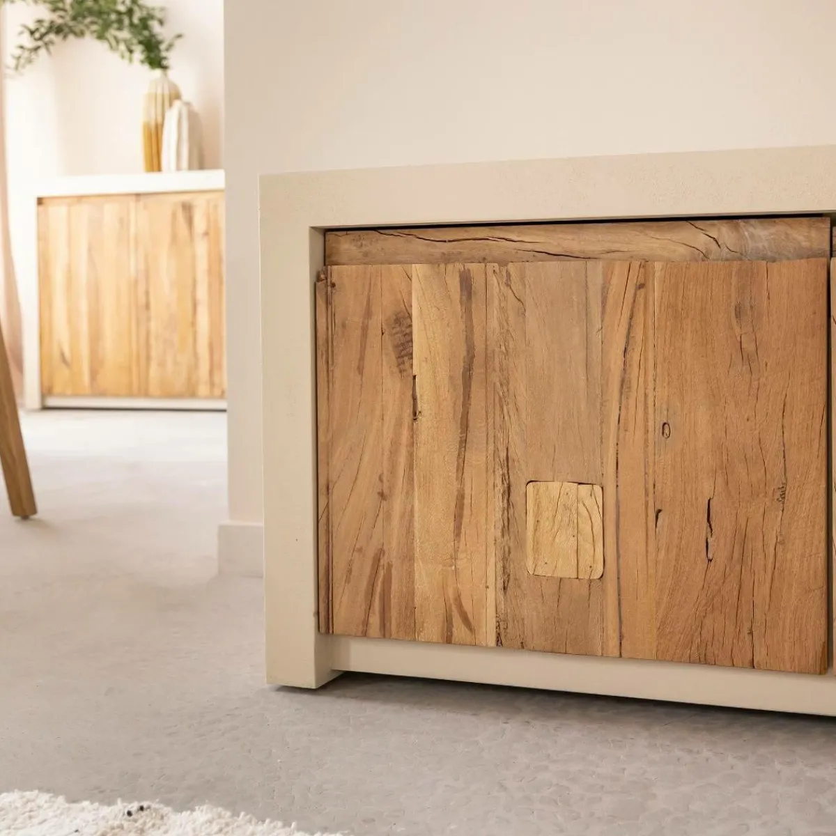Made in Meubles Meuble TV 2 portes et 1 étagère en bois effet béton et bois recyclé Dalva