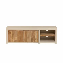 Made in Meubles Meuble TV 2 portes et 1 étagère en bois effet béton et bois recyclé Dalva