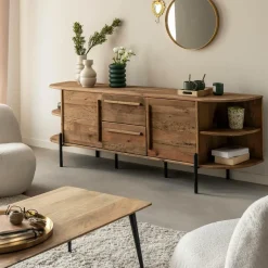 Made in Meubles Meuble TV arrondi en bois recyclé Blaise