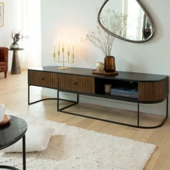 Made in Meubles Meuble TV arrondi en bois de manguier et métal Ysé