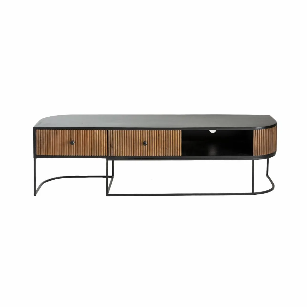 Made in Meubles Meuble TV arrondi en bois de manguier et métal Ysé
