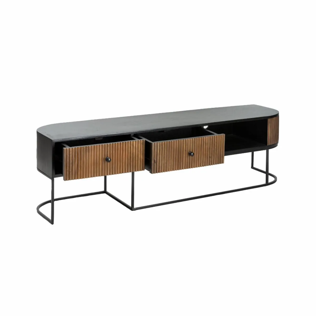 Made in Meubles Meuble TV arrondi en bois de manguier et métal Ysé