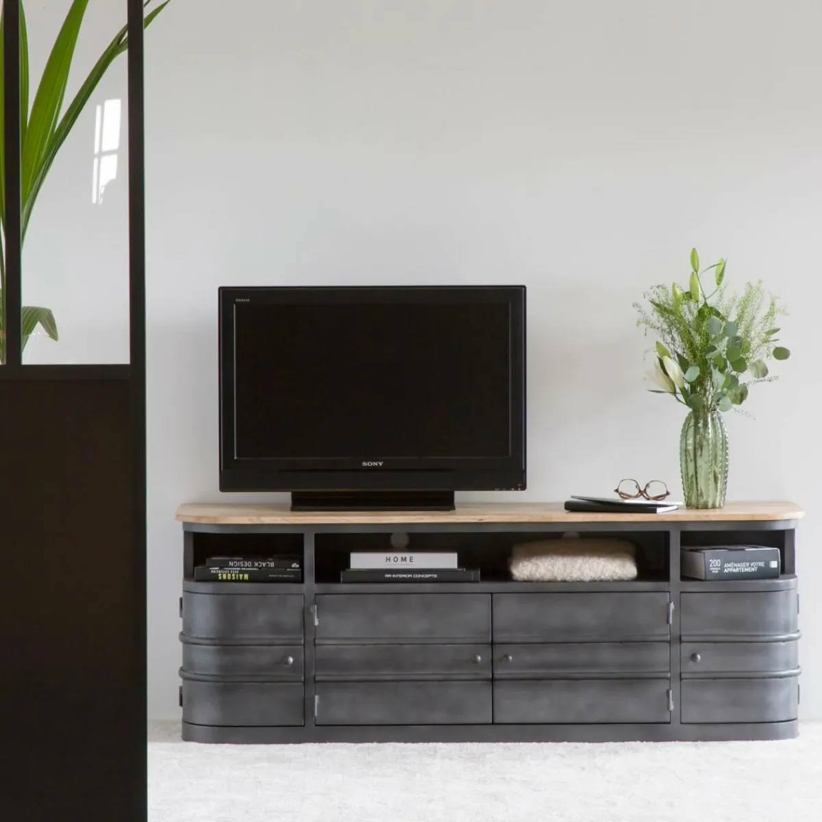 Made in Meubles Meuble TV arrondi en métal Locker