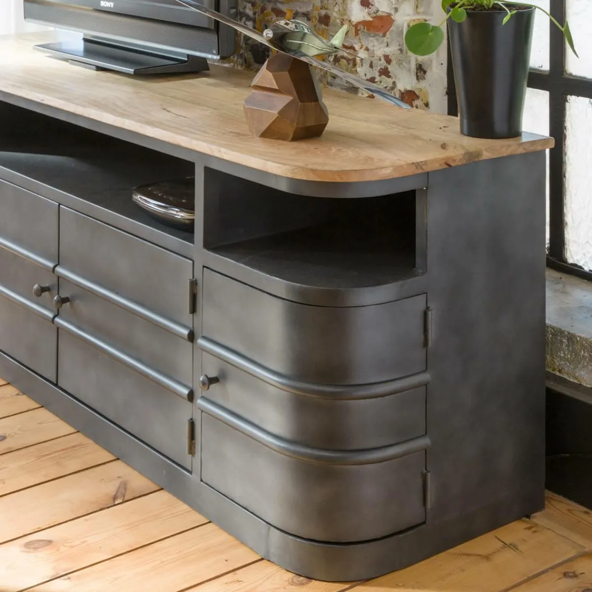 Made in Meubles Meuble TV arrondi en métal Locker