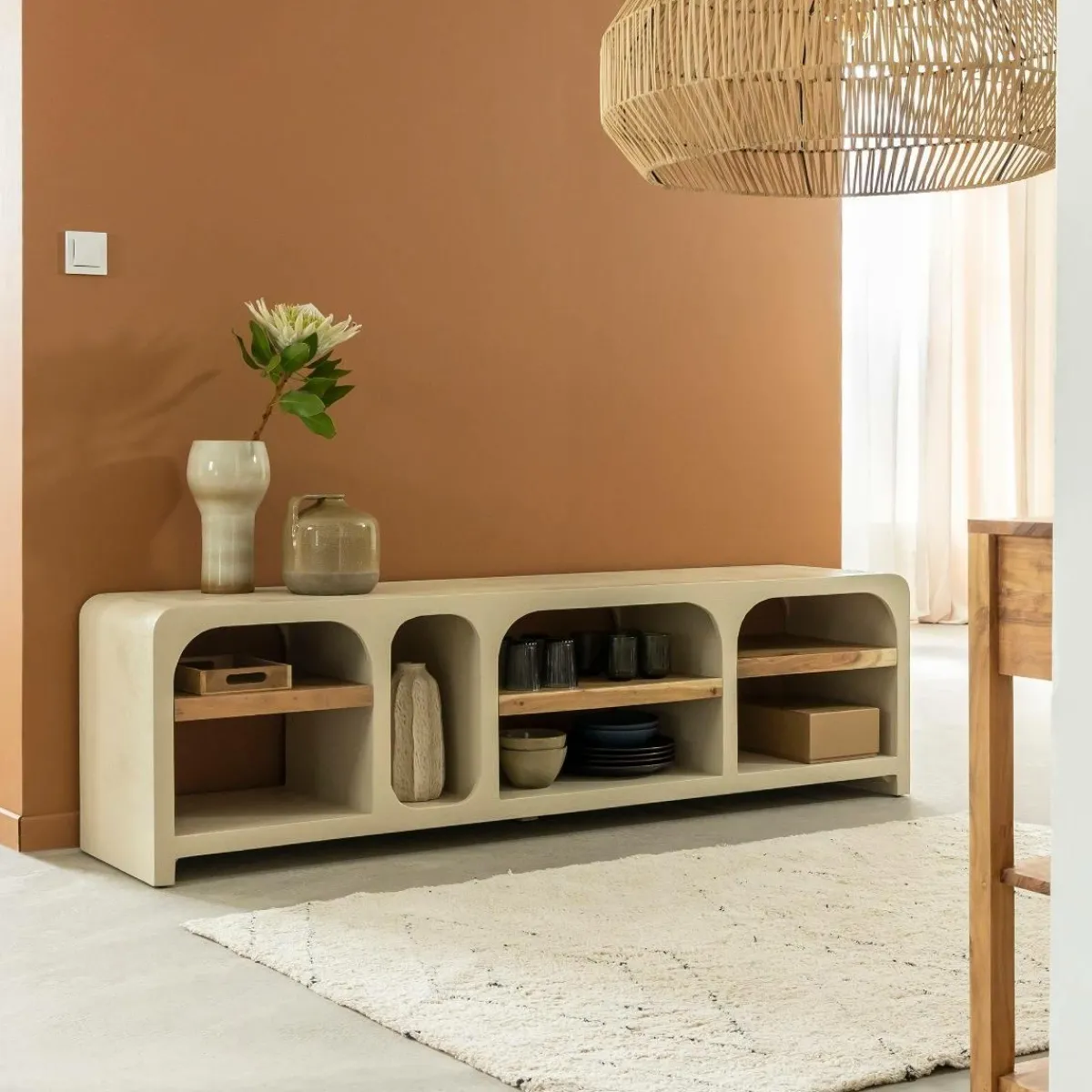 Made in Meubles Meuble TV avec étagères en bois effet béton et bois recyclé Dalva