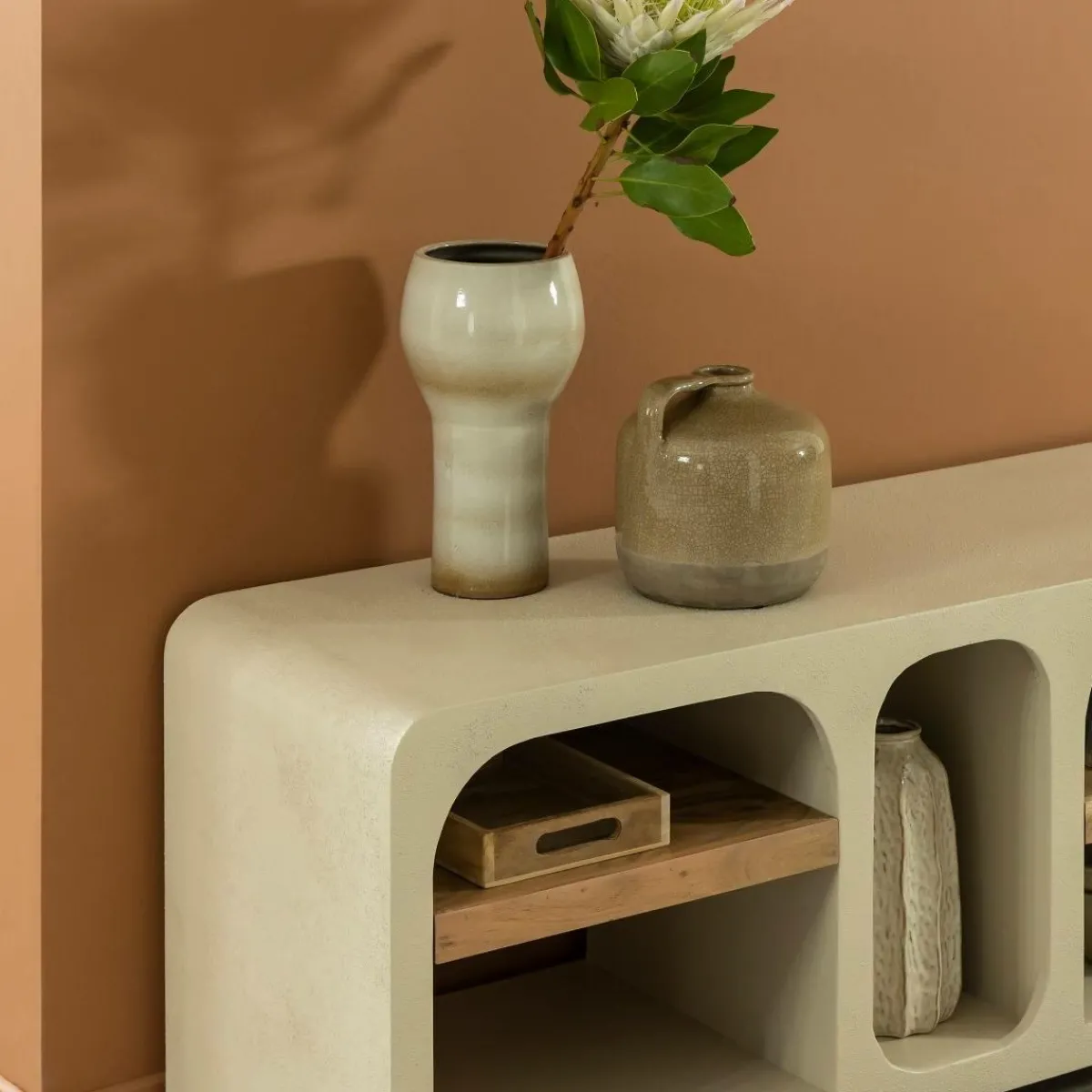 Made in Meubles Meuble TV avec étagères en bois effet béton et bois recyclé Dalva