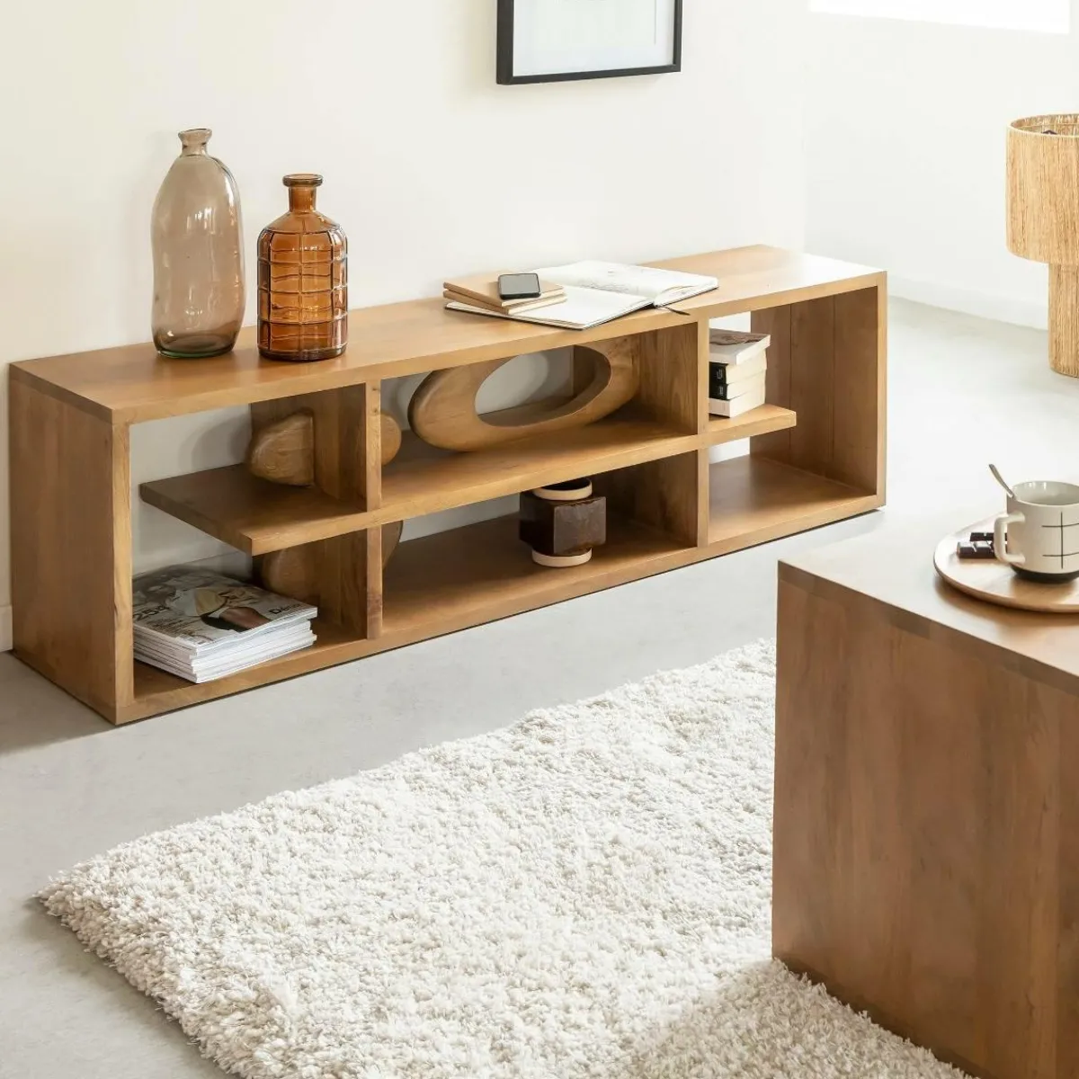 Made in Meubles Meuble TV design en bois de manguier Alwen