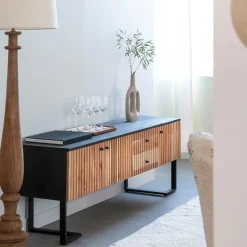 Made in Meubles Meuble TV en bois d'acacia et métal Pippa
