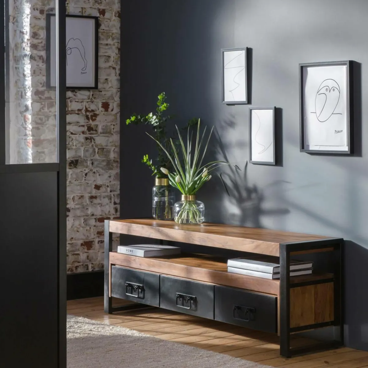 Made in Meubles Meuble TV en bois d'acacia 160 cm Havana
