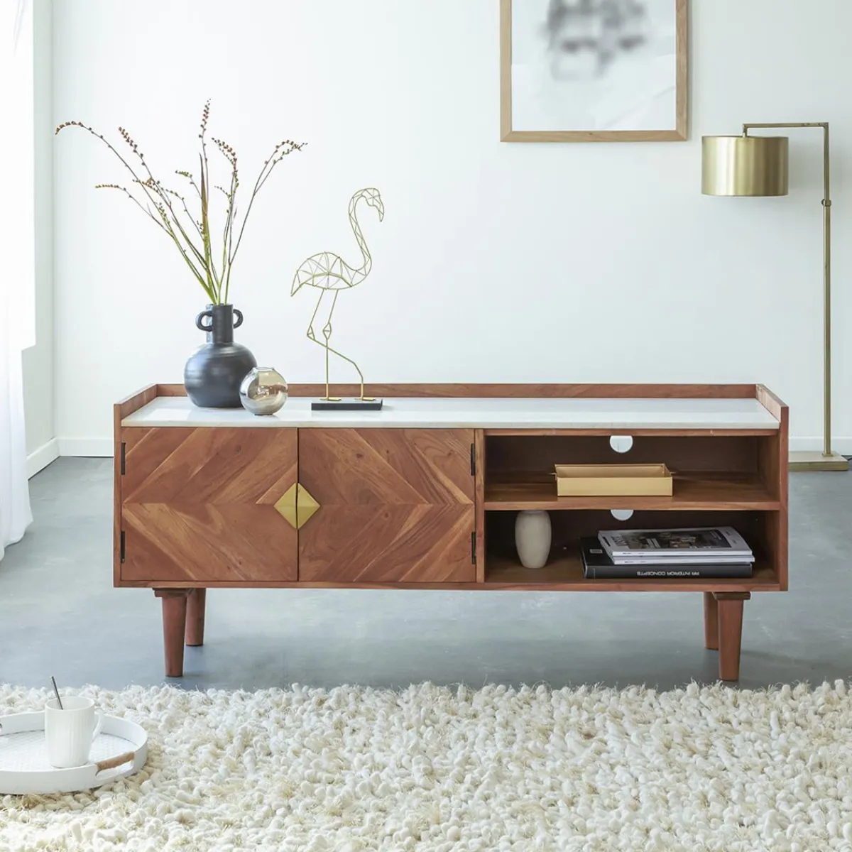 Made in Meubles Meuble TV en bois d'acacia Naxos