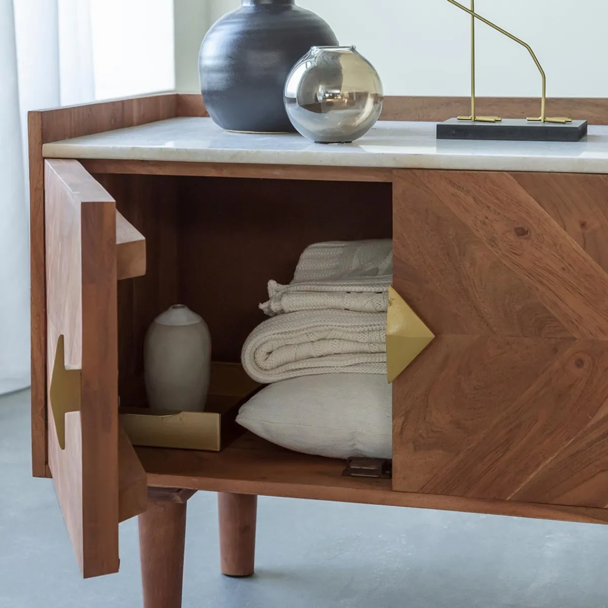 Made in Meubles Meuble TV en bois d'acacia Naxos