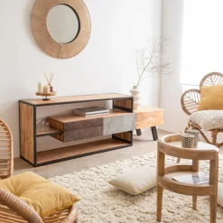 Made in Meubles Meuble TV en bois d'acacia Ernest