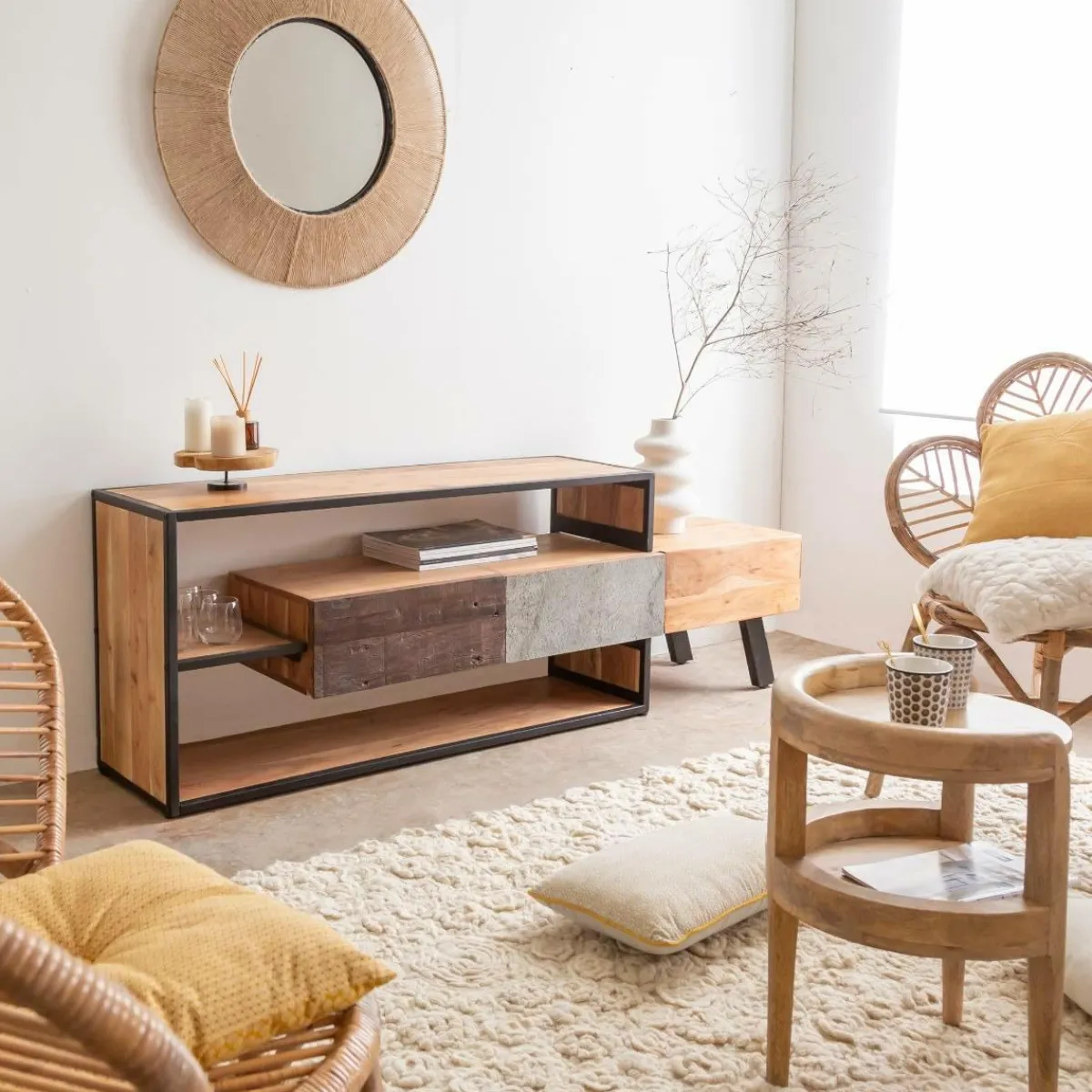 Made in Meubles Meuble TV en bois d'acacia Ernest