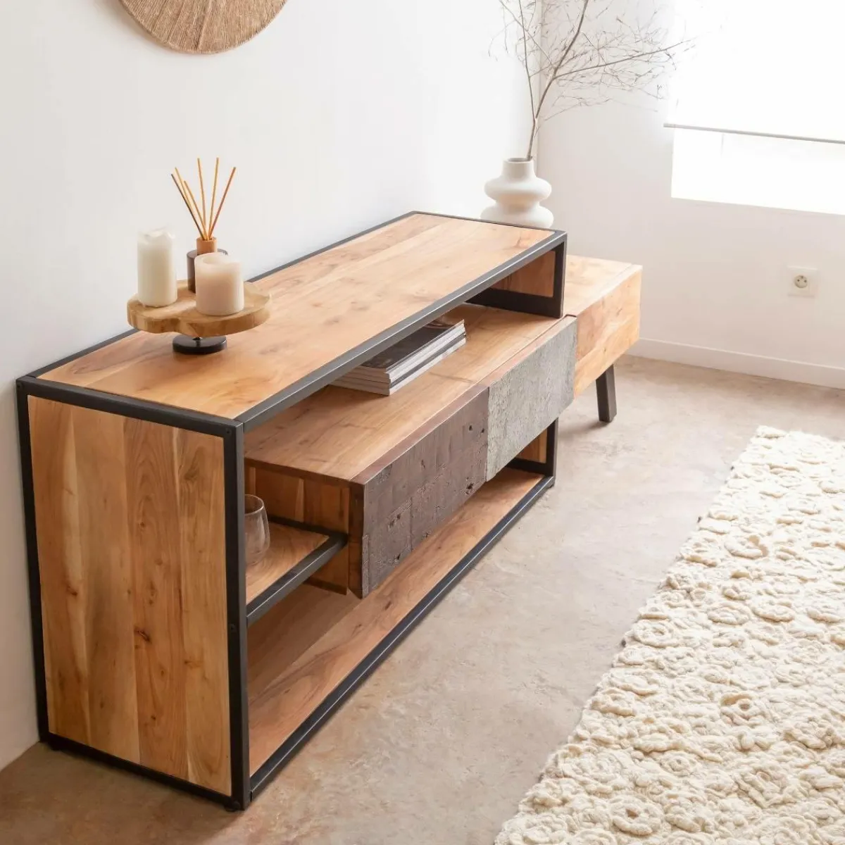 Made in Meubles Meuble TV en bois d'acacia Ernest