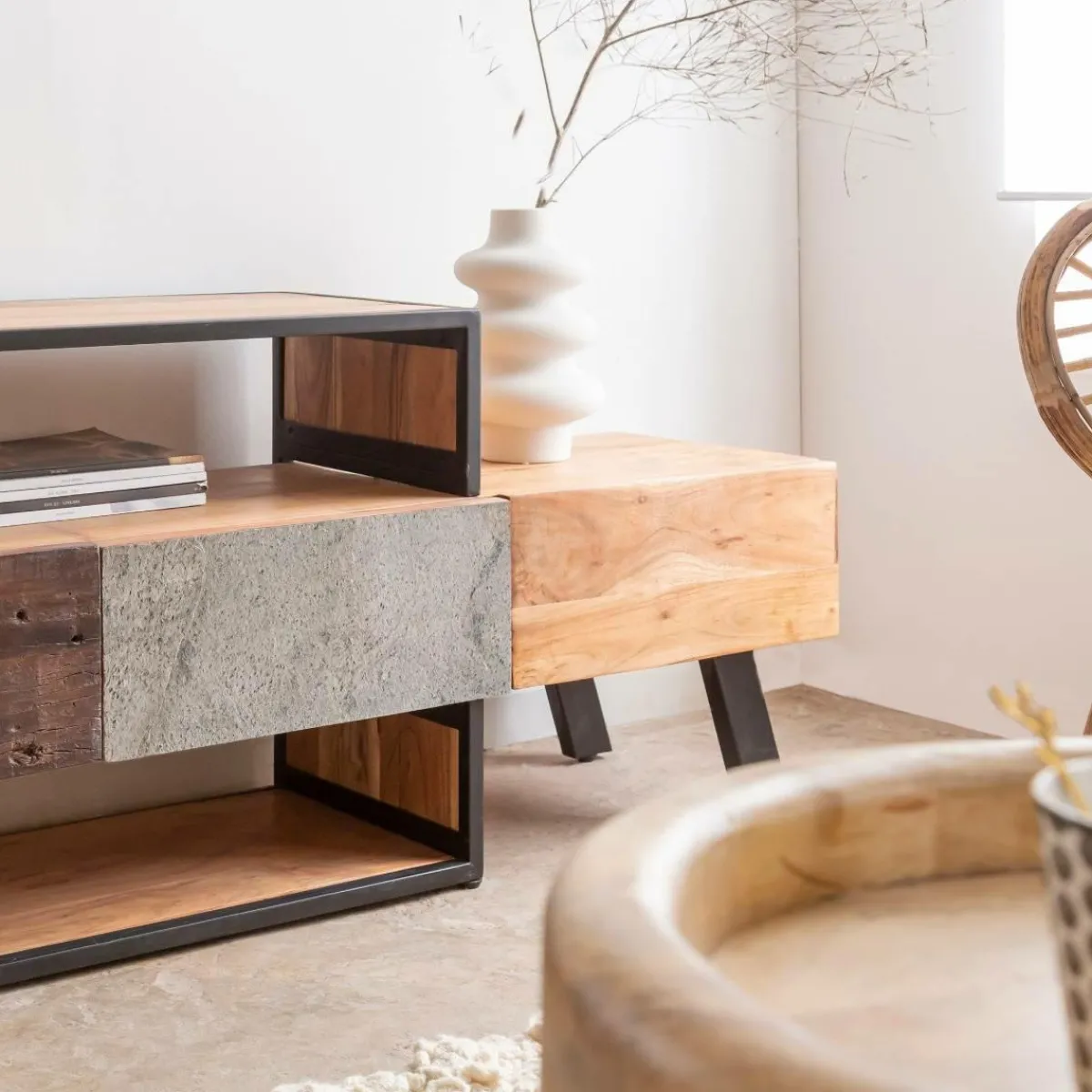 Made in Meubles Meuble TV en bois d'acacia Ernest