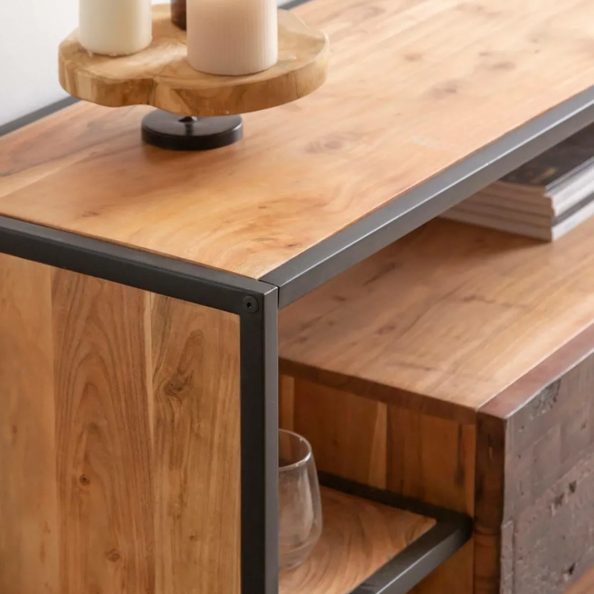 Made in Meubles Meuble TV en bois d'acacia Ernest