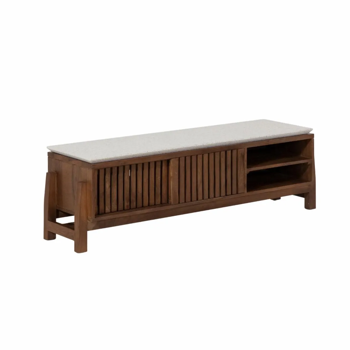 Made in Meubles Meuble TV en bois d'acacia et terrazzo Kaelis