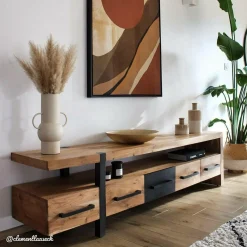Made in Meubles Meuble TV en bois d'acacia Praia