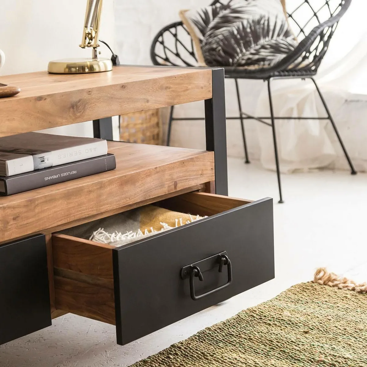 Made in Meubles Meuble TV en bois d'acacia 112 cm Havana