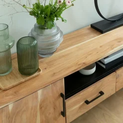 Made in Meubles Meuble TV en bois d'acacia et métal Bosco