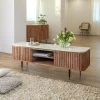 Made in Meubles Meuble tv en bois d'acacia et marbre blanc Judith