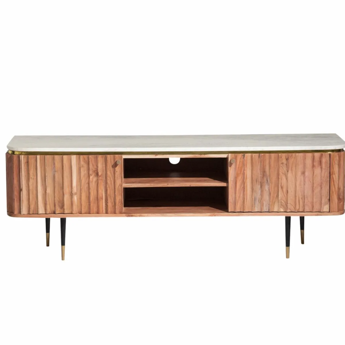 Made in Meubles Meuble tv en bois d'acacia et marbre blanc Judith