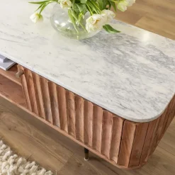 Made in Meubles Meuble tv en bois d'acacia et marbre blanc Judith