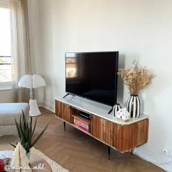Made in Meubles Meuble tv en bois d'acacia et marbre blanc Judith