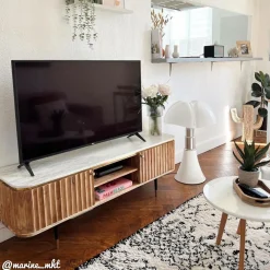 Made in Meubles Meuble tv en bois d'acacia et marbre blanc Judith