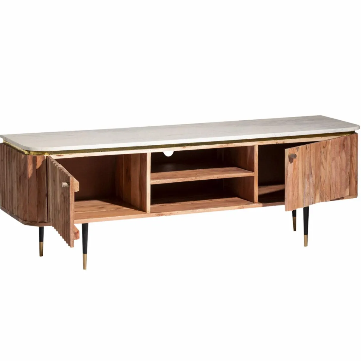 Made in Meubles Meuble tv en bois d'acacia et marbre blanc Judith