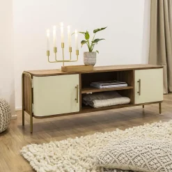 Made in Meubles Meuble TV en bois d'acacia et métal Andrès