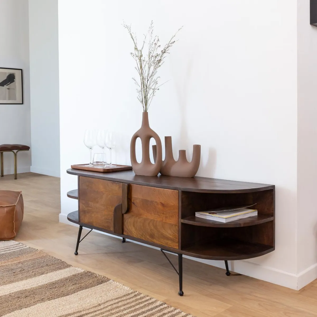 Made in Meubles Meuble TV en bois d'acacia Juno