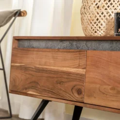 Made in Meubles Meuble TV en bois d'acacia et pierre Yvan