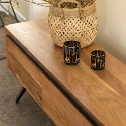 Made in Meubles Meuble TV en bois d'acacia et pierre Yvan