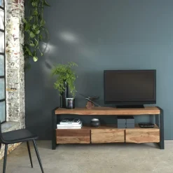 Made in Meubles Meuble TV en bois d'acacia 3 tiroirs Tree