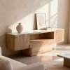 Made in Meubles Meuble TV en bois d'acacia et marbre Tara