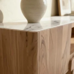 Made in Meubles Meuble TV en bois d'acacia et marbre Tara
