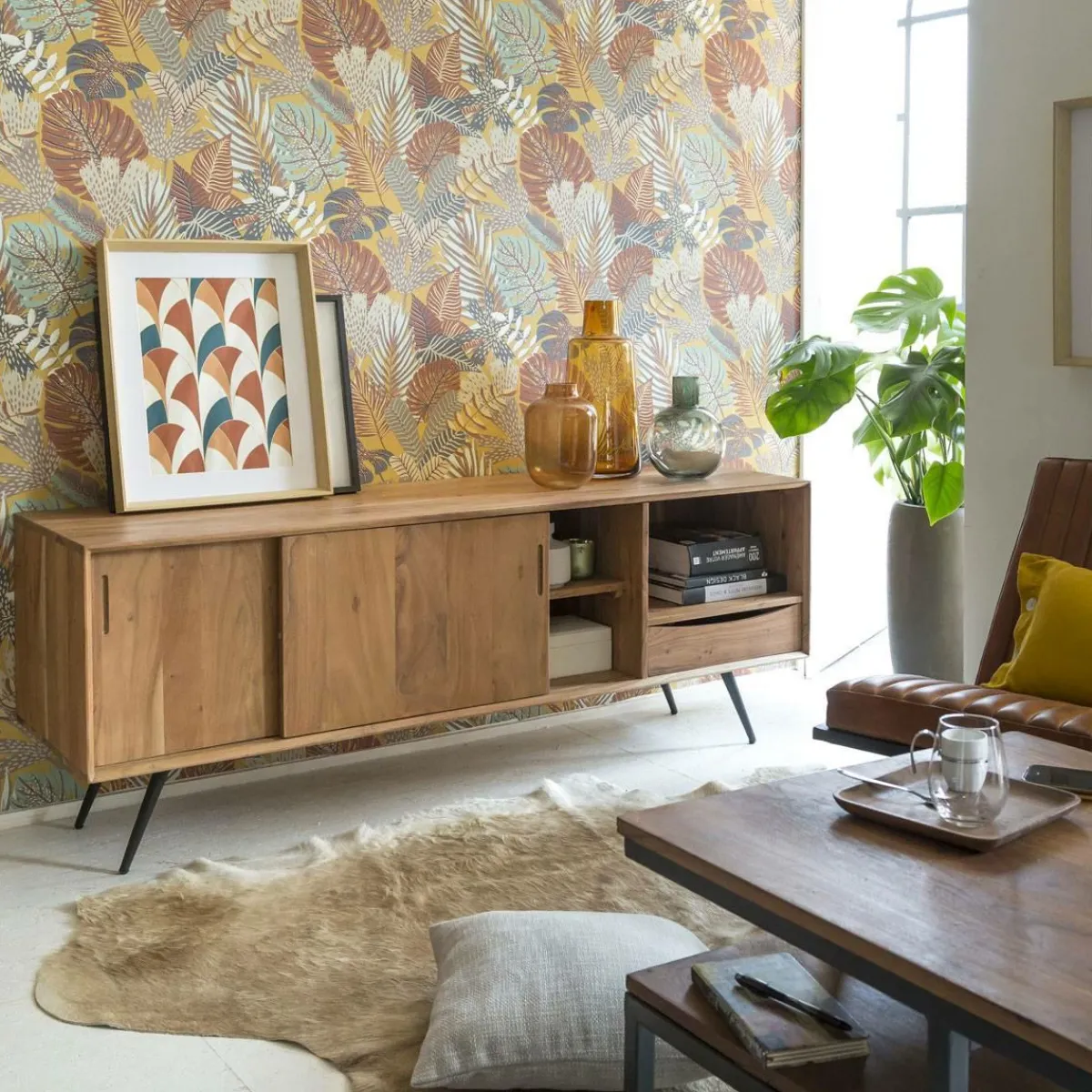 Made in Meubles Meuble TV en bois d'acacia Sara