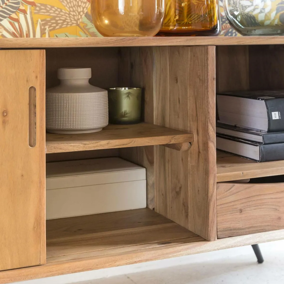 Made in Meubles Meuble TV en bois d'acacia Sara